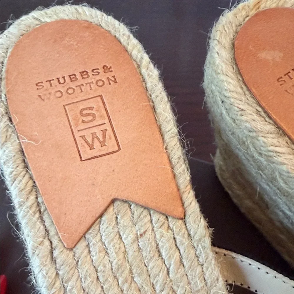 Stubbs & Wootton Black and Tan Espadrille Slides 38